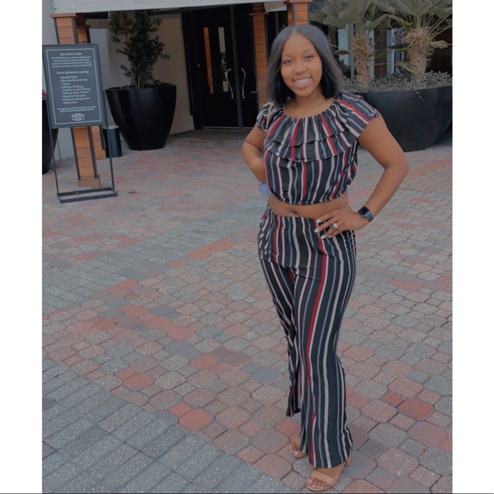 2 piece burgundy, black, brownish set